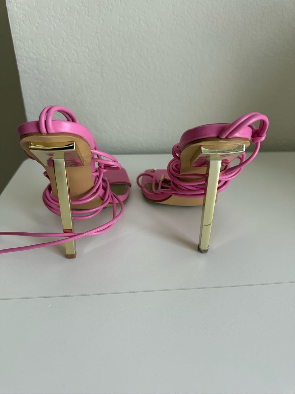 Fashion Nova Hot Pink Lace-Up Square Toe Heels - Picture 3 of 3